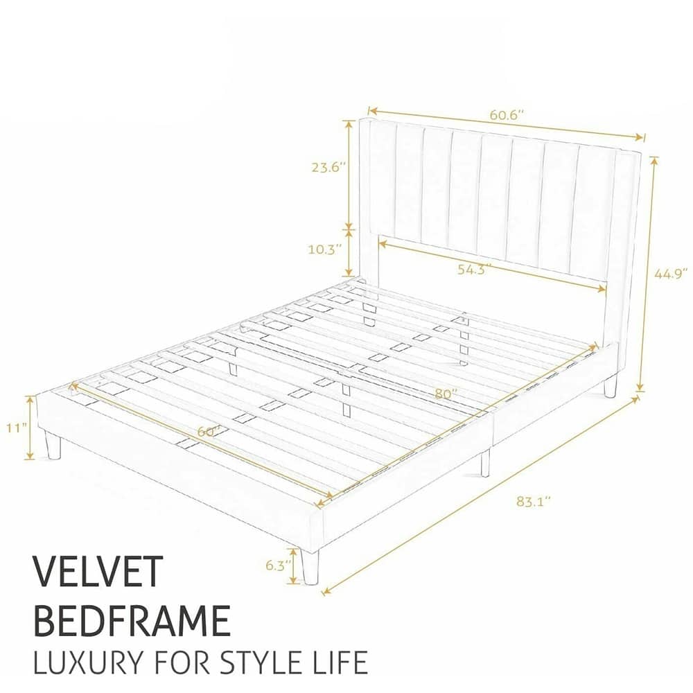Queen Size Velvet Upholstered Platform Bed Frame with Headboard, Green ...
