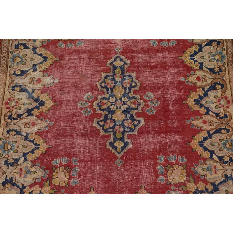 Distressed Pink Kerman Persian Antique Rug Hand-Knotted Wool Carpet - 4'4" x 5'5"