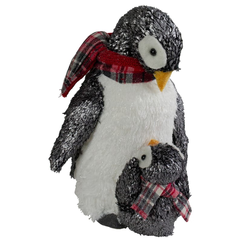 Plush Mother Penguin and Chick Christmas Figure - 12"