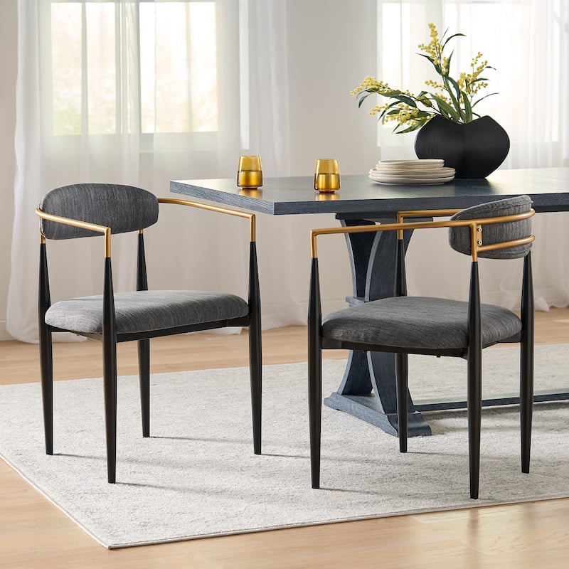 Modern Industrial Elmore Upholstered Dining Chairs (Set of 2) with Iron Frame by Christopher Knight Home - Charcoal/Black/ Gold