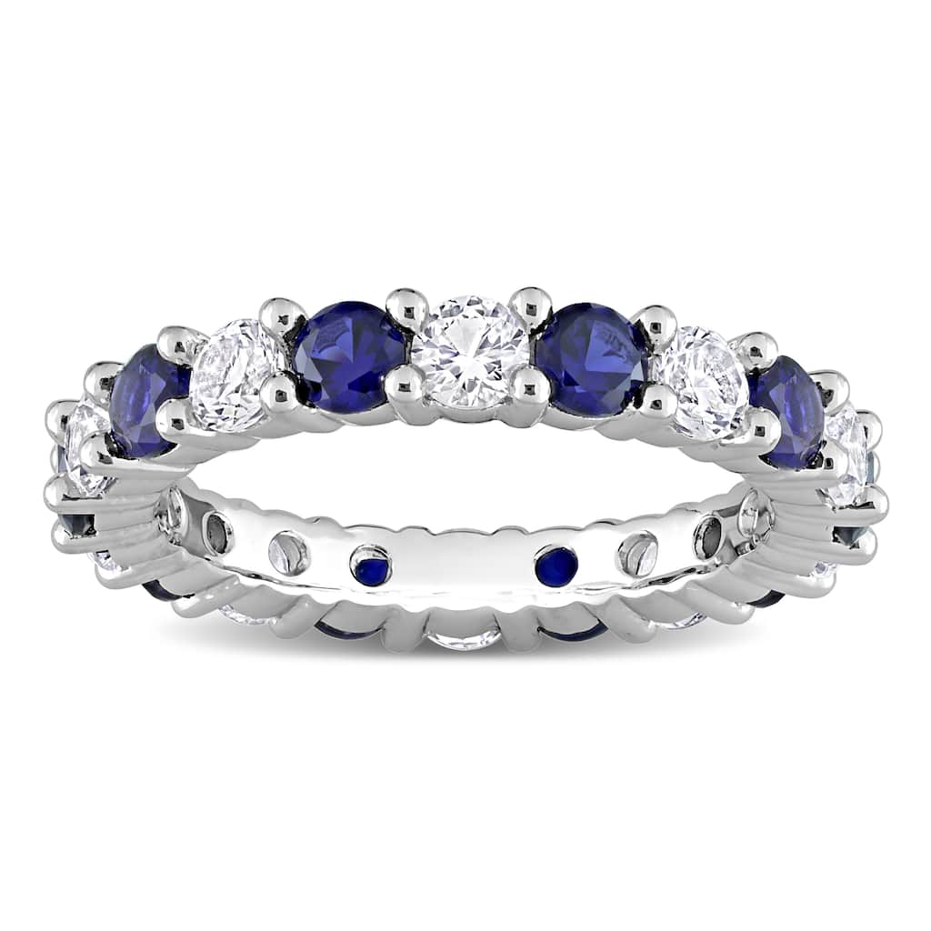 Miadora Created Blue and White Sapphire Stackable Full-Eternity Band Ring in Sterling Silver