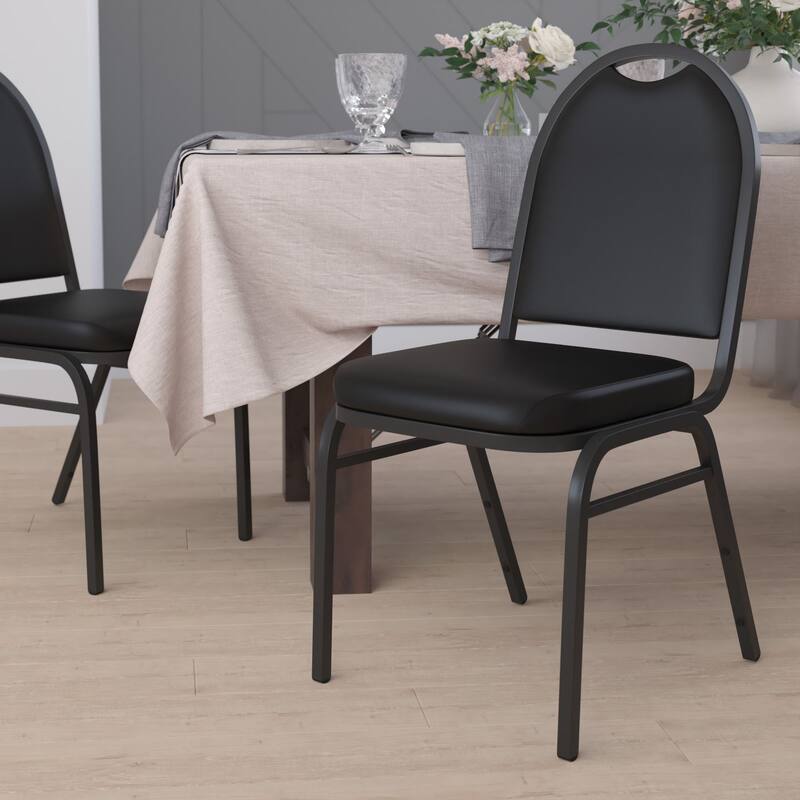 Commercial Dome Back Stacking Banquet Chair with Metal Frame - Black Vinyl/Black Frame
