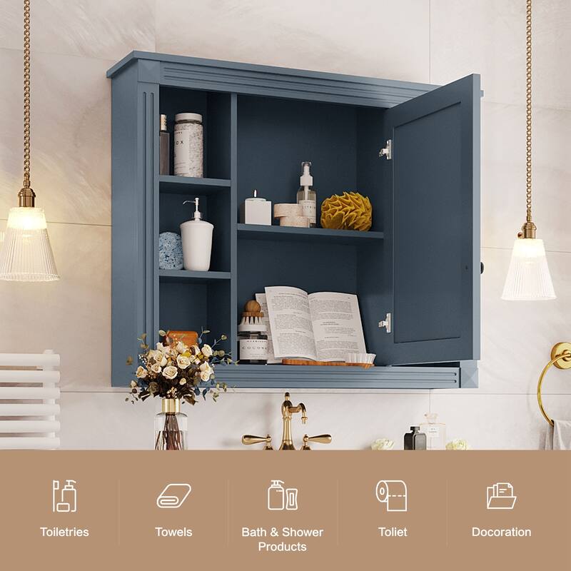 GDFStudio - Barrister Modern Wall-Mounted Bathroom Storage Cabinet with Mirror and Open Shelves (No Bathroom Vanity) - 35"W