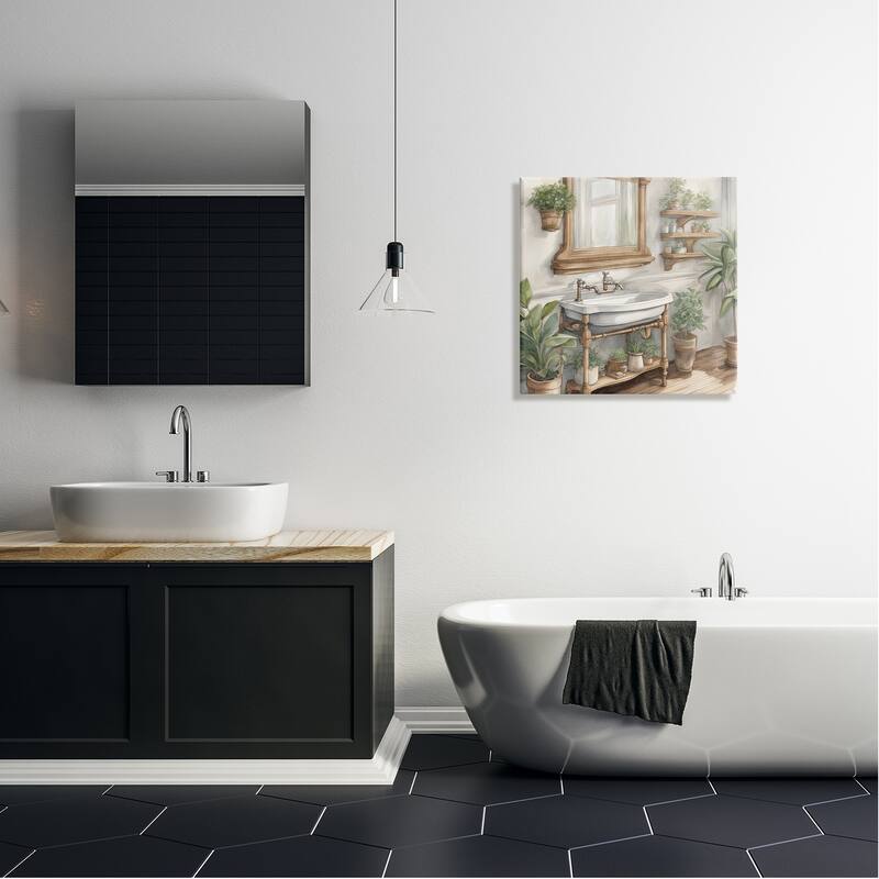 Stupell Bathroom View with Plants Canvas Wall Art Design by Kim Allen