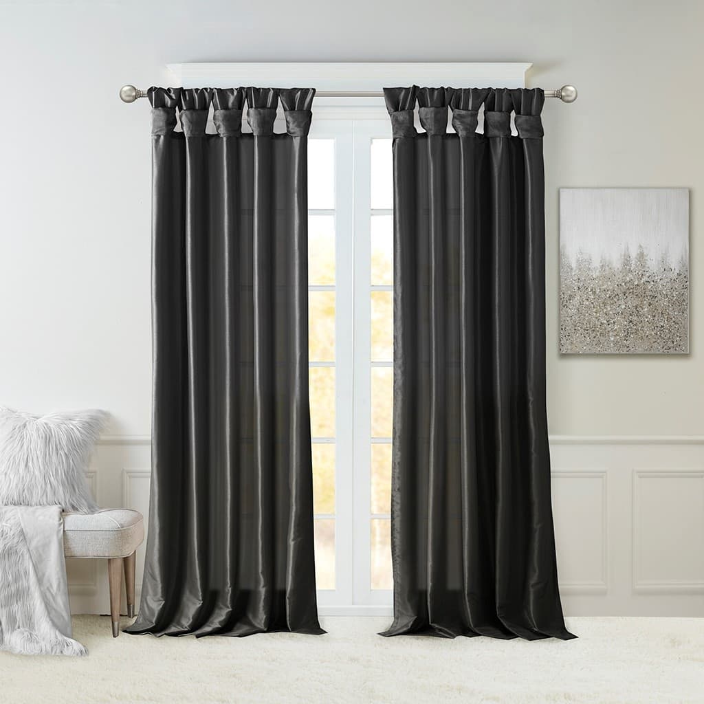 Twist Tab Lined Window Curtain Panel Black
