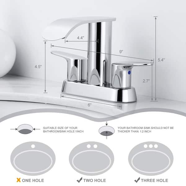 dimension image slide 4 of 7, WOWOW 4 in. Centerset Double Handle Waterfall Bathroom Sink Faucet