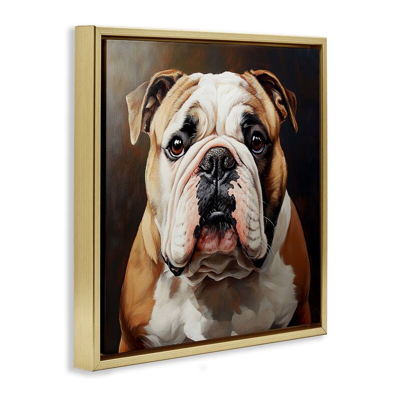 Stupell Stoic Bulldog Portrait Framed Floater Canvas Wall Art Design By Tom Crehan