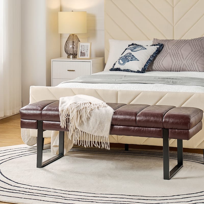 Laurens Modern 52.5'' Channel Tufted Bench with Mental Legs by HULALA HOME - Brown