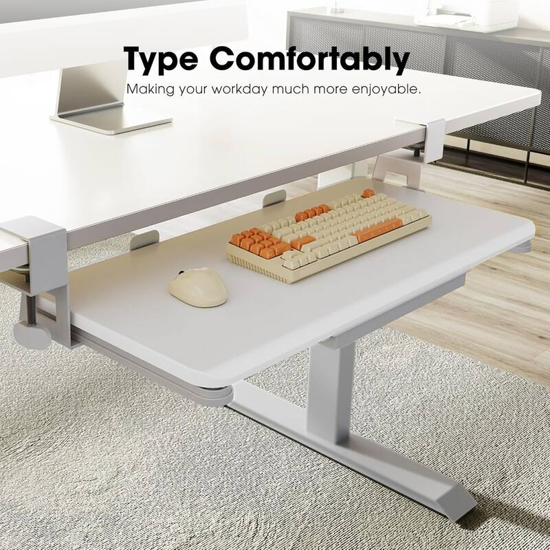 Fenge Keyboard Tray Under Desk, Pull Out Keyboard & Mouse Tray with C Clamp Mount, Sliding Keyboard Holder for Desk