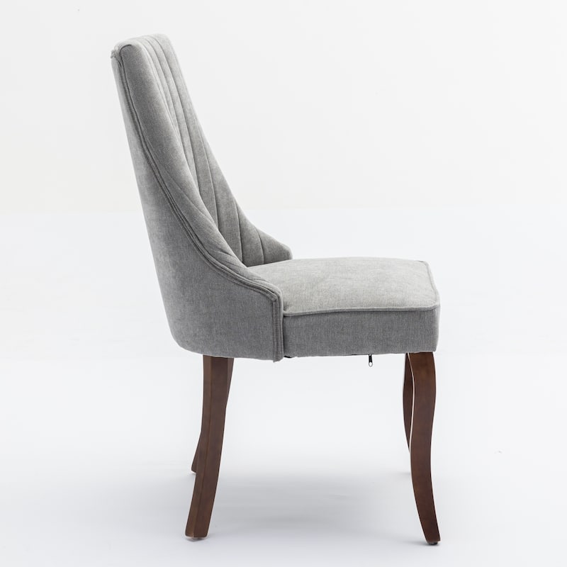 Rayon Flocking Linen Dining Chairs, Comfy Upholstered, Curved Solid Wood Legs, Set of 2 - Kitchen/Dining Room Accent Chairs