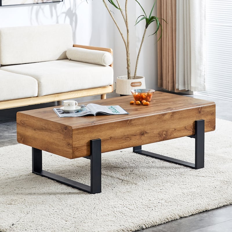 Rectangle Coffee Table 47.24-Inch Modern Coffee Table Tea Table for Living Room, Home Wood Center Table - Black,Wood