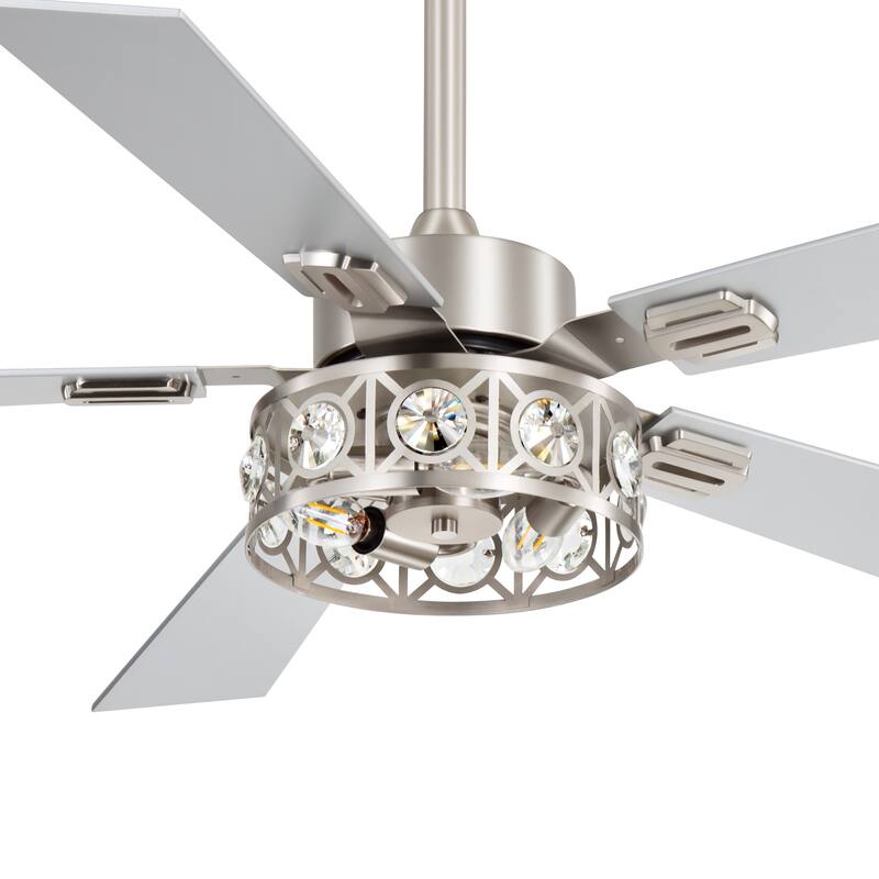 48" Wood 5-Blade Crystal Fandelier Ceiling Fan with Remote and Light