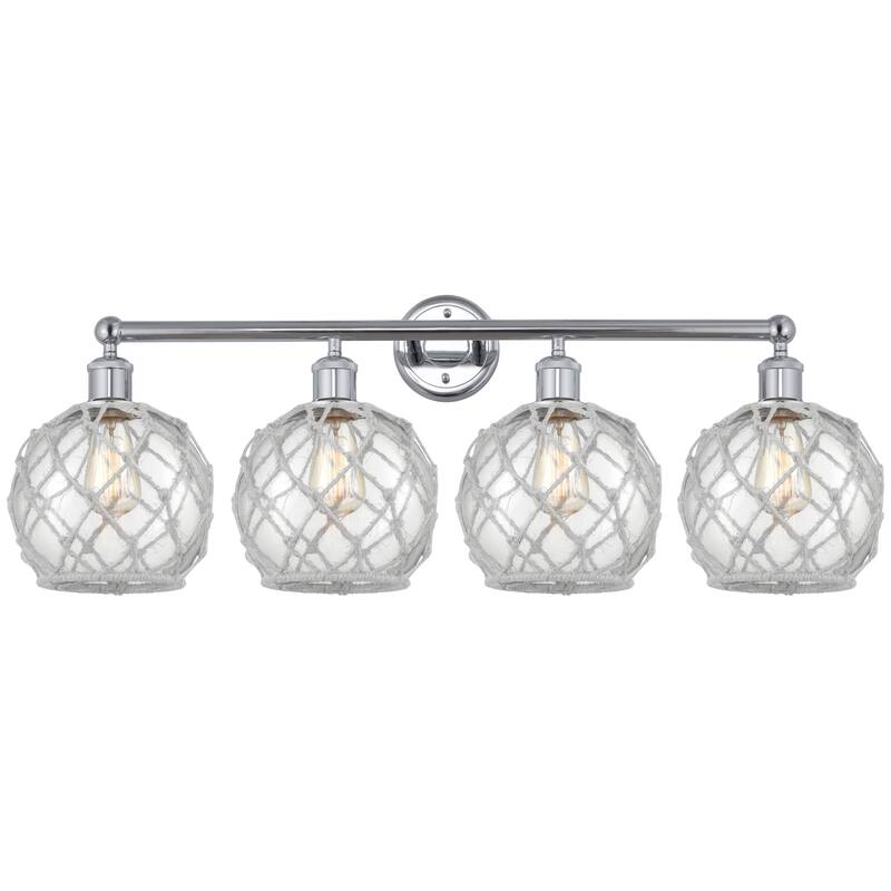 Innovations Lighting 616-4W-13-35 Farmhouse Rope Vanity Farmhouse Rope - Polished Chrome / Clear Glass with White Rope