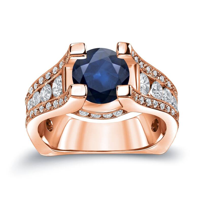 Auriya 14k Gold 2ct Unique Blue Sapphire and Diamond Engagement Ring 1 1/4ctw - Rose - 4
