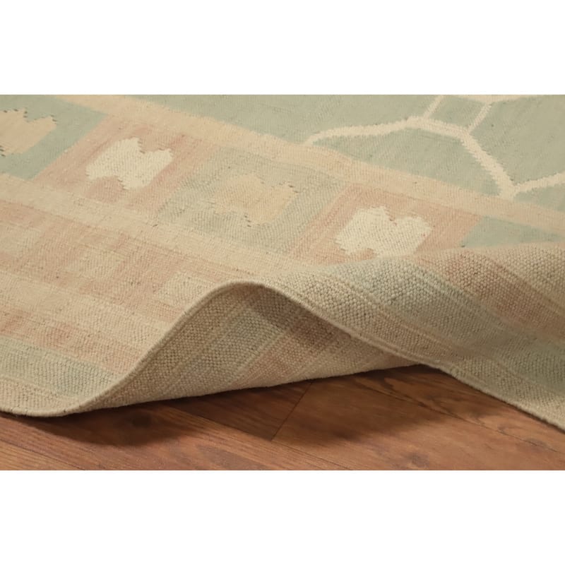 Hand Woven Oriental 100% Wool Carpet Southwestern Tribal Green Kilim Area Rug - 11' 5'' X 8' 10''