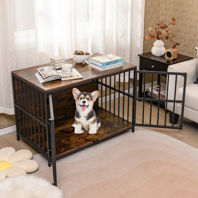 Dog Cage with Lockable Doors and Side Table Indoor Kennel Crate for Small and Medium Dogs