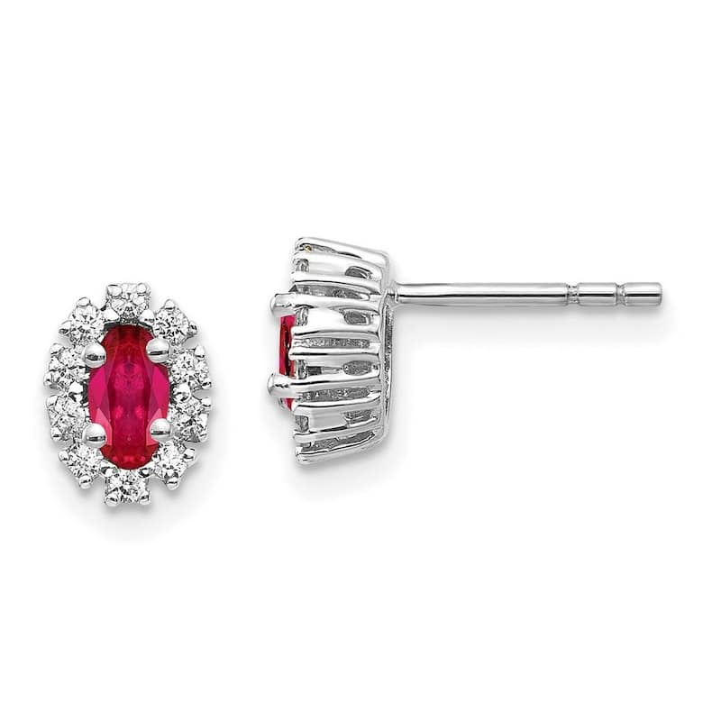 Curata 14k White Gold Diamond and Ruby Earrings - 7x6mm Wide