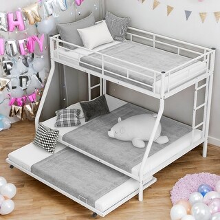 Twin Over Full Bunk Bed With Twin Size Trundle,Two-Side Ladders for Home