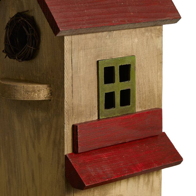 Glitzhome 14.25"H Solid Wood Cottage Decorative Garden Birdhouse - 6.75''L X 5.50''W X 14.25''H