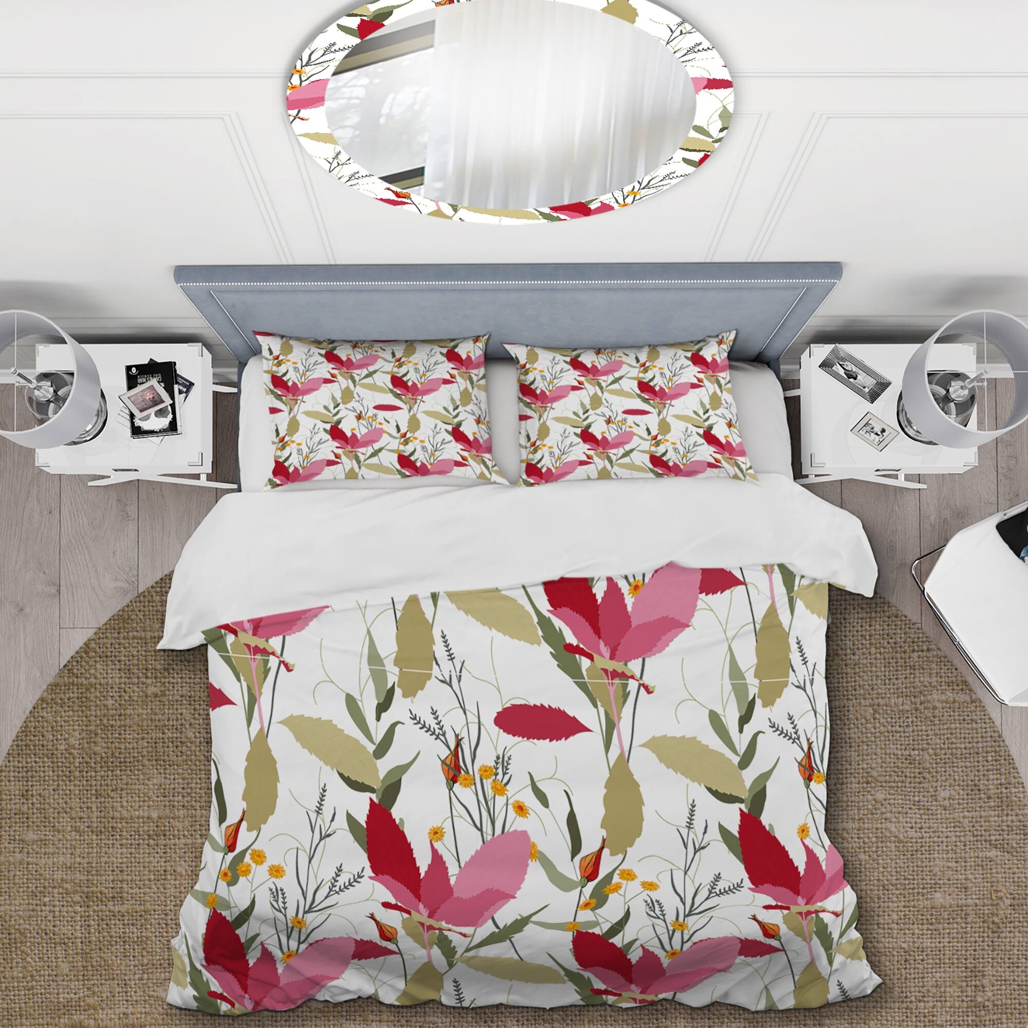 Designart 'Red Floral and Brown Leaf' Cabin & Lodge Duvet Cover Set