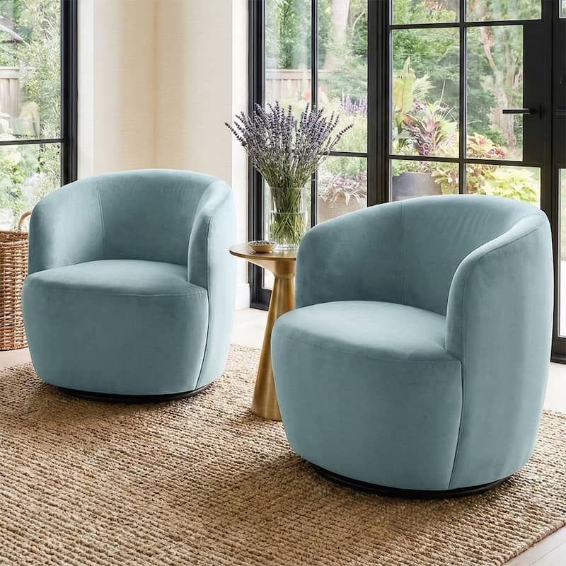 26.5" Wide Velvet Small Swivel Barrel Accent Chair - Set of 2 - Blue-2-piece