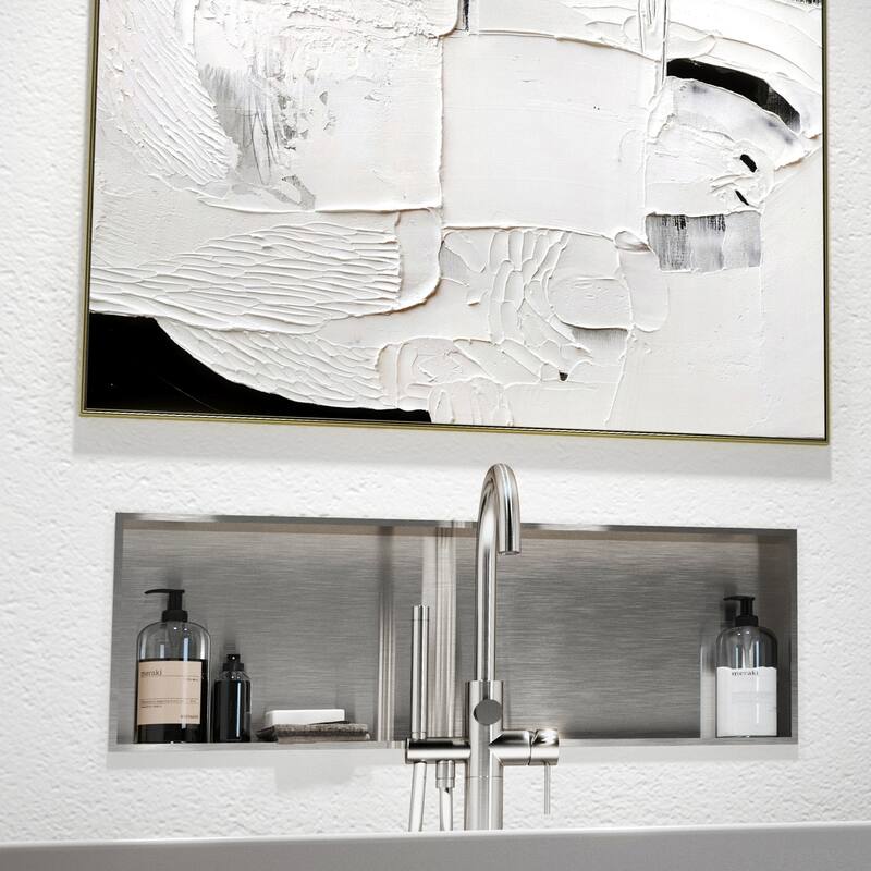 12-in x 36-in Ultra-thin Frame Recessed Stainless Steel Shower Niche Brushed Stainless Steel
