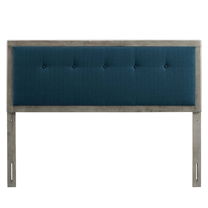 Marlin Traditional Blue Fabric Button Tufted Twin Size Grey Wooden Headboard