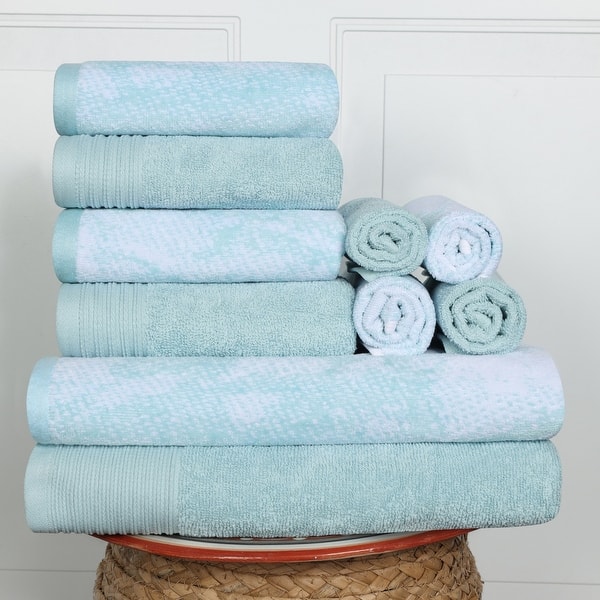 Superior Cotton Quick-Drying Solid and Marble 10 Piece Towel Set - Teal