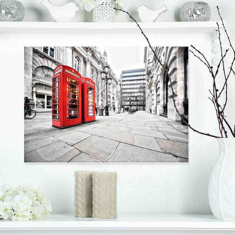 Phone Booths on Street - Cityscape Canvas print - 20 in. wide x 12 in. high
