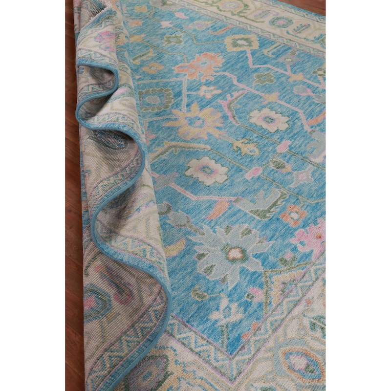 Hand Knotted Oriental 100% Wool Carpet Transitional All-Over Navy Blue & Blues Oushak Area Rug - 9' 8'' X 8' 0''