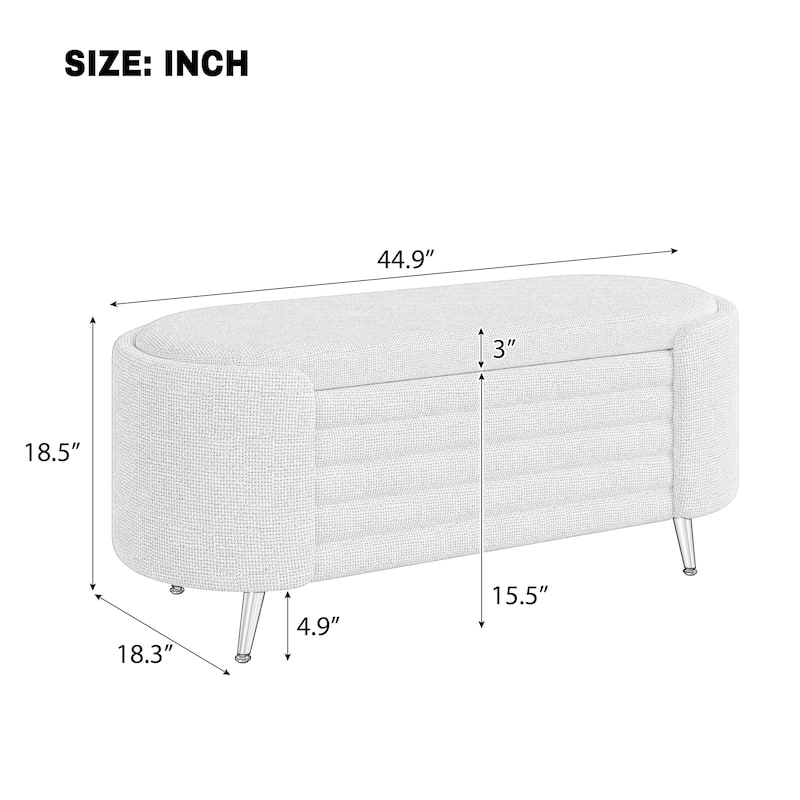 Roomfitters Modern Oval Storage Ottoman Bench, Upholstered Chenille Entryway Shoe Bench, Metal Legs
