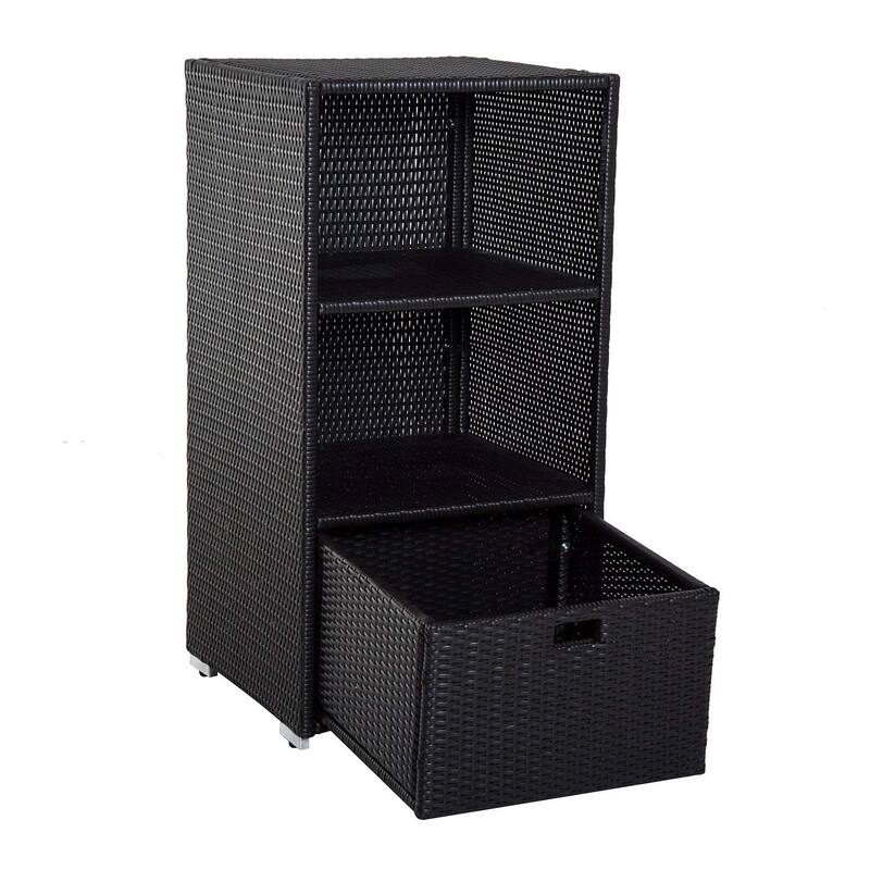 Outsunny Poolside PE Rattan Wicker Towel Valet Organizer Cabinet