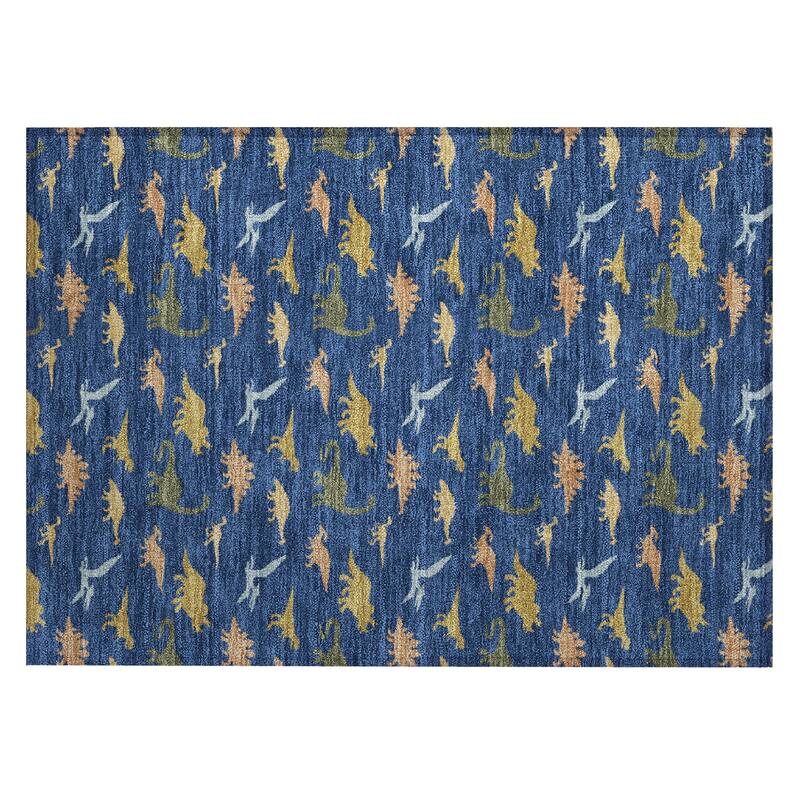 Machine Washable Indoor/ Outdoor Modern Dinosaur Chantille Rug