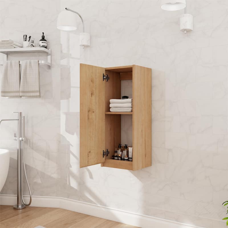 Beingnext 12"/36" Wall Mounted Bathroom Side Cabinet With Soft Close Door And Shelf - 11.81"W x 9.81"D x 29.5"H - Imitative Oak