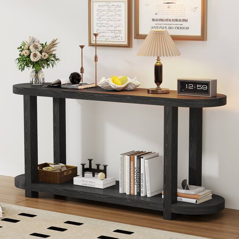 Modern Minimalist Entryway Table with Bottom Shelf, for Study Rooms Entryways Hallways Living Rooms and Foyers, Black