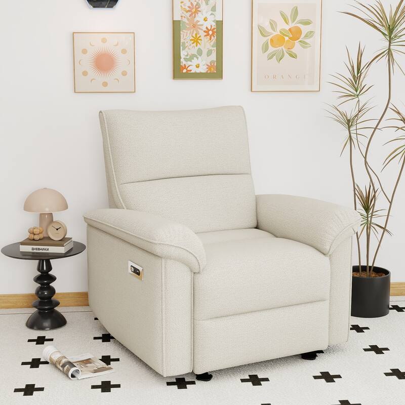 GDFStudio - Zero Wall Snowflake Velvet Power Recliner with USB Type-C