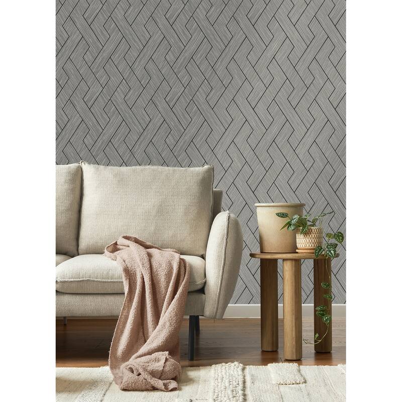Advantage Ember Grey Geometric Basketweave Wallpaper