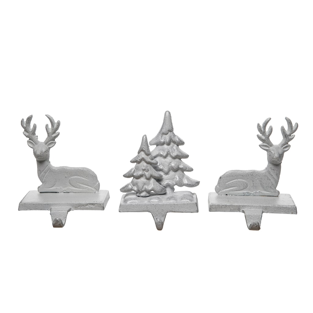 Transpac Iron Reindeer Forest Stocking Holder Set of 3 Christmas Home Decorations