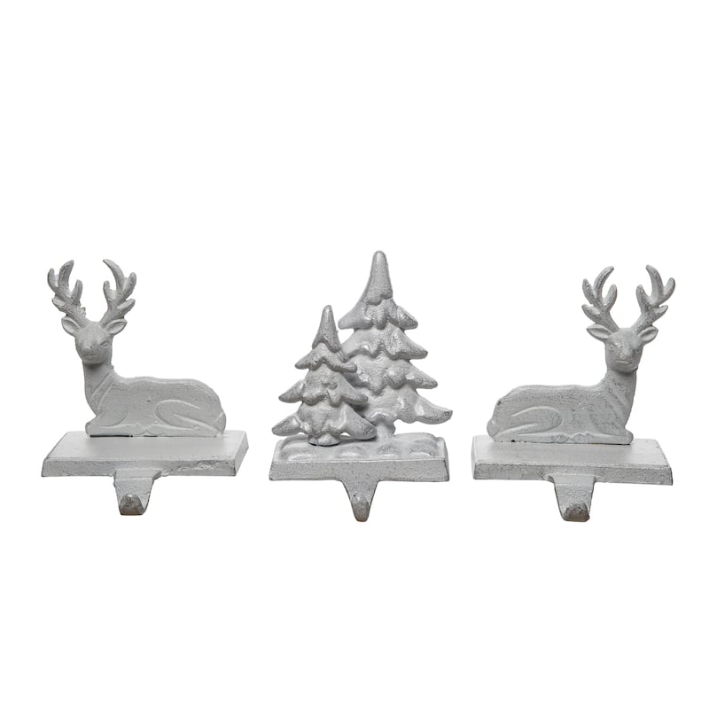 Transpac Iron Reindeer Forest Stocking Holder Set of 3 Christmas Home Decorations