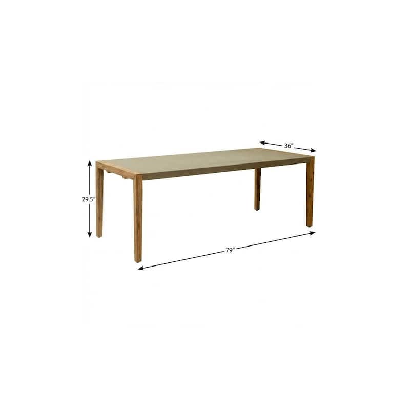 HomeRoots 79" Gray and Natural Faux Concrete and Solid Wood Dining Table - 79.00 in. x 29.50 in. x 36.00 in.