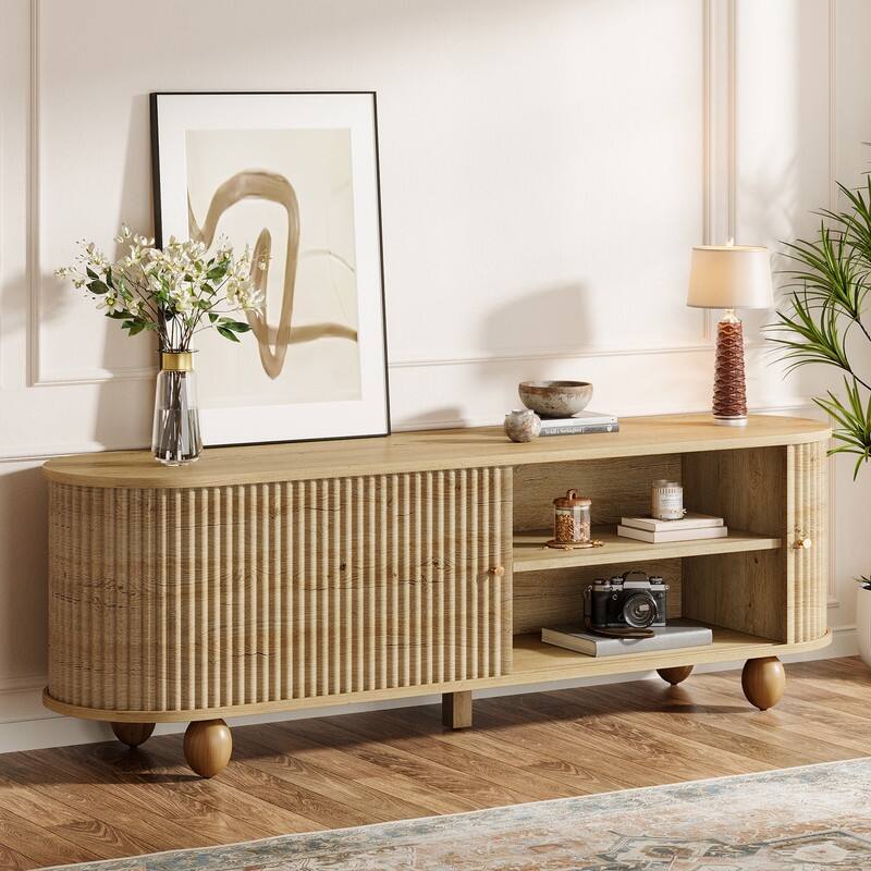 70" Extra Long Entertainment Center with Storage Shelves for TVs up to 65 Inches