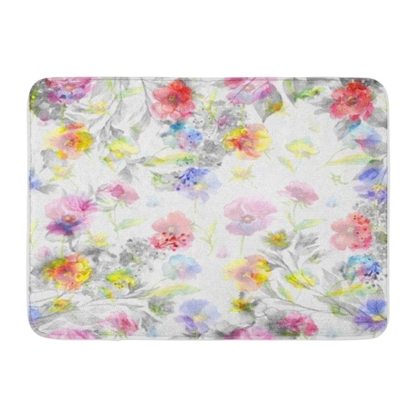 Beautiful Floral Garland Pansies Lilac Flowers And Butterfly Watercolor Hand Doormat Floor Rug Bath Mat 30x18 Inch Multi On Sale Overstock 31774483