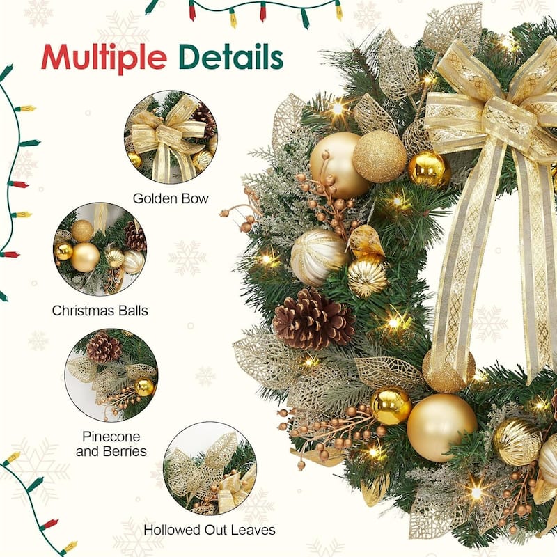 18 Inch Christmas Wreath with Christmas Balls, Pine Cones - N/A