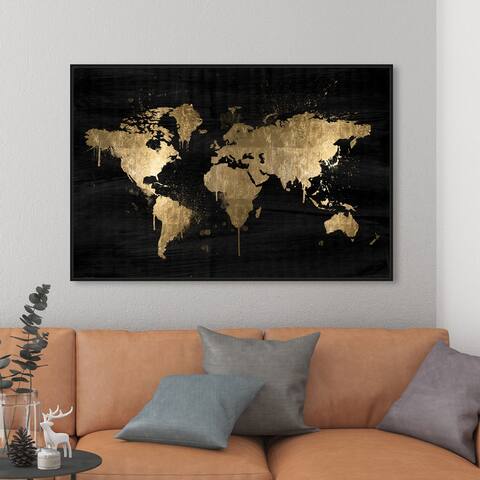 Oliver Gal 'Mapamundi Gold' Maps and Flags Wall Art Framed Canvas Print World Maps - Black, White