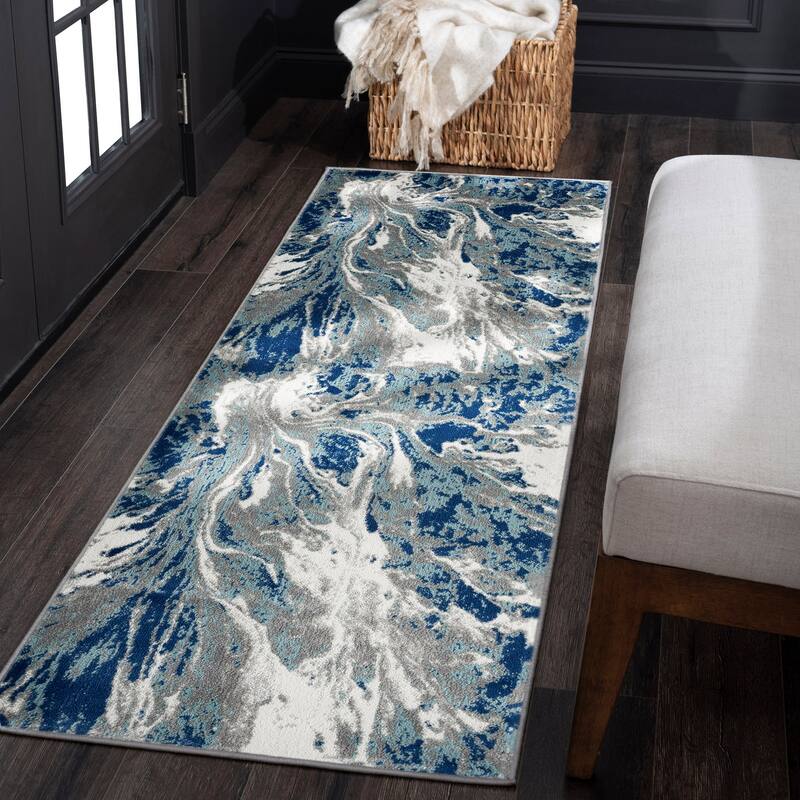 Eternal Industrial Abstract Indoor Area Rug - Blue/Cream - 2'3'' x 7'3''