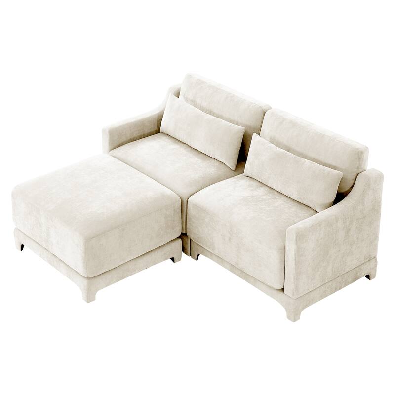 73.2" Chenille 2-Seater Sofa with Ottoman, 2 Pillows & Solid Wood Frame
