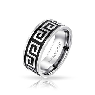 Shop Mens Geometric Greek Key Black Flat Wedding Band Ring For Men