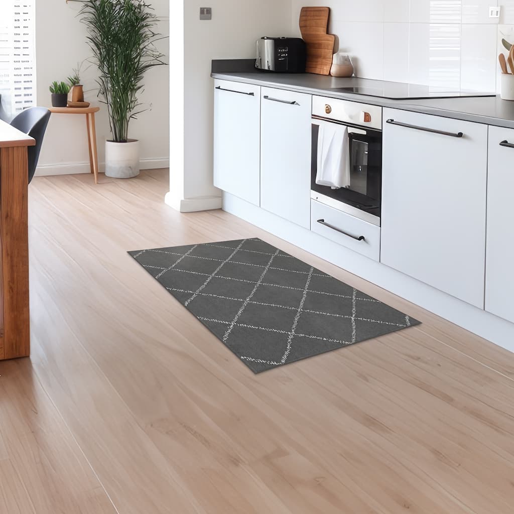 My Magic Carpet Machine Washable Rug Medina Moroccan Diamond Grey