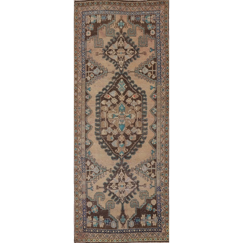 Hamedan Persian Antique Runner Rug Handmade Wool Carpet - 3'6" x 9'7"