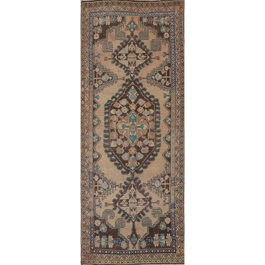 Hamedan Persian Antique Runner Rug Handmade Wool Carpet - 3'6" x 9'7"